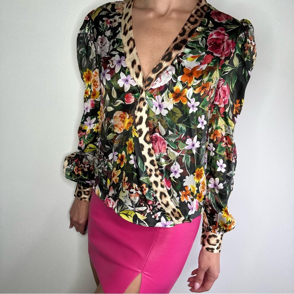 Generation Love Floral and Leopard Print Blouse NWOT